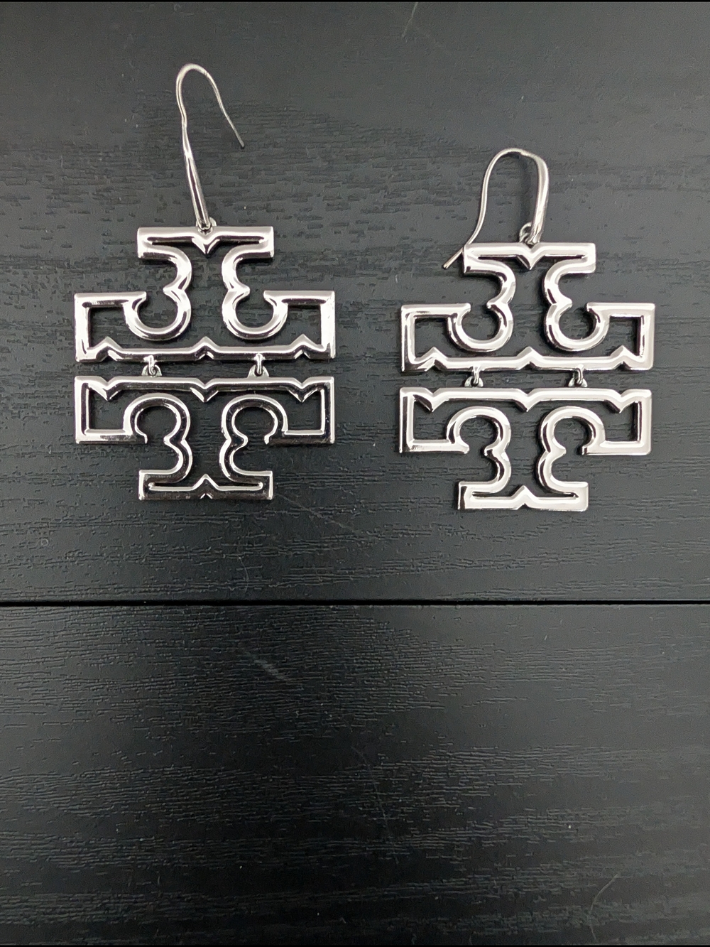 Tory Burch Silver Logo Drop Earrings